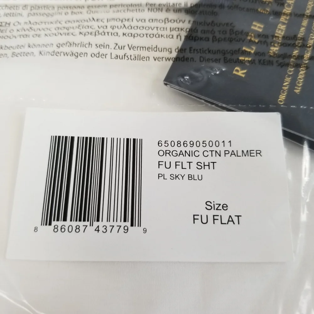 Ralph Lauren Organic Cotton Palmer Percale Full Flat Sheet New